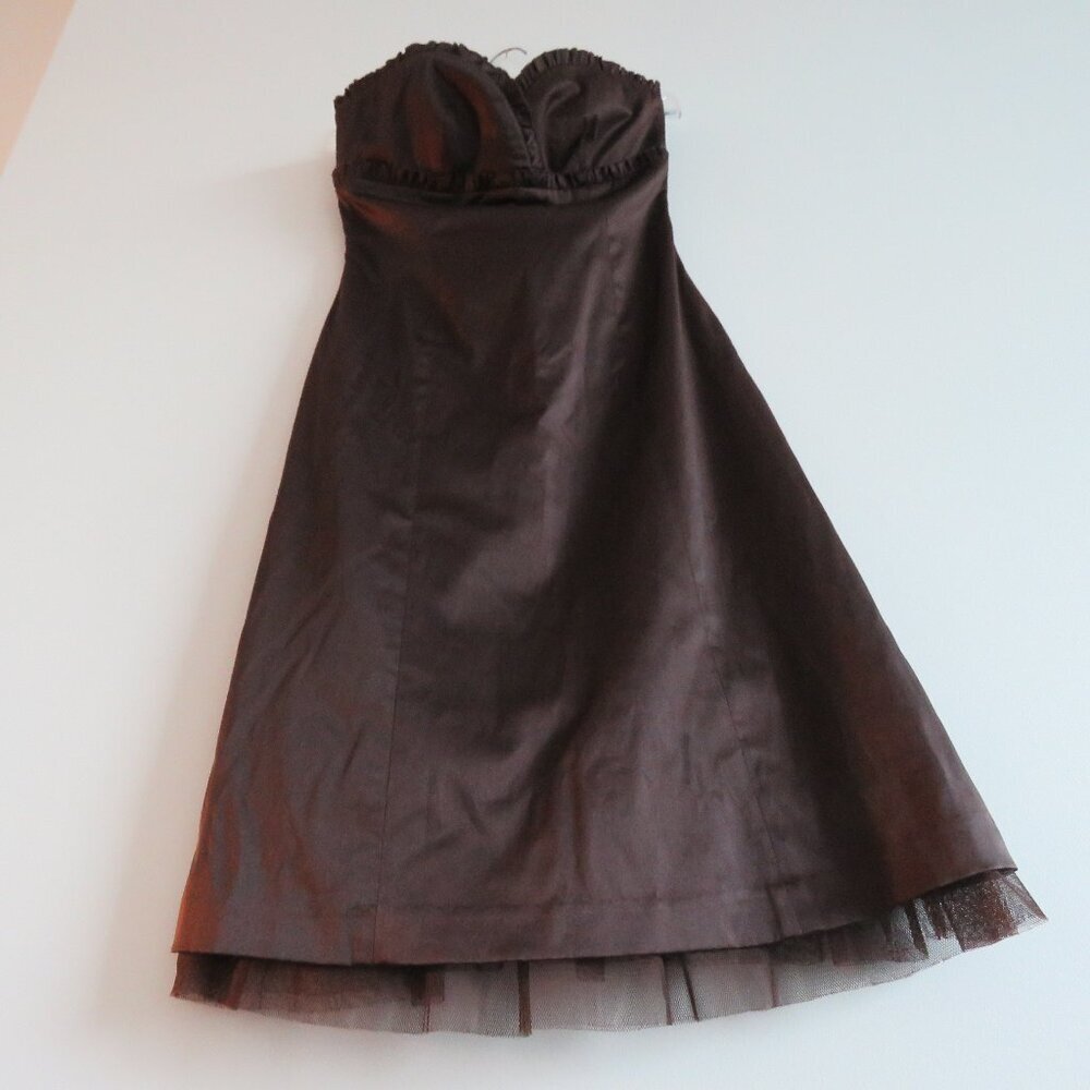 \VINTAGE Y2K RW & CO Espresso Brown Satin Sweetheart Tulle Dress Goth - Size 0 - Picture 8 of 15